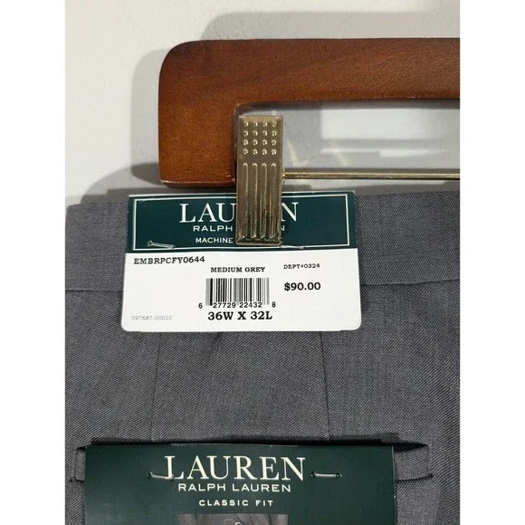 NWT LAUREN Ralph Lauren Pants Men 36x32 Gray Classic Fit Ultraflex Performance - Picture 7 of 9